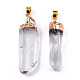 Natural Crystal Big Pointed Pendants with Golden Plated Iron Findings G-R275-162-2