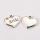 Wedding Theme Antique Silver Tone Tibetan Style Heart with Bride Rhinestone Charms X-TIBEP-N005-12B-1