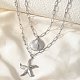 Двухслойные ожерелья в стиле бохо из нержавеющей стали 304 в форме морской звезды и ракушки для женщин NJEW-F343-01P-1