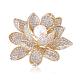 Oro fiore di loto spilla chiaro zircone spilla pin bianco perline spille distintivo gioielli per giacche zaino corpetto bavero sciarpa accessori di abbigliamento JBR104A-1