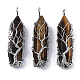 Natural Tiger Eye Big Wire Wrapped Pendants G-T133-P02B-1