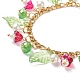 5Pcs 5 Color Glass Pearl & Trumpet Flower & Acrylic Leaf Charm Bracelets Set BJEW-JB08909-6