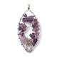 Leaf Natural Amethyst Copper Wire Wrapped Chip Big Pendants G-E195-01P-02-1