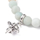 Bracelet extensible perlé rond en amazonite fleur givrée naturelle avec breloque dragon BJEW-JB07596-5