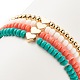 4 pz 4 semi di vetro stile e braccialetti elastici con perline in ottone con cuore BJEW-JB07917-5