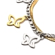 Dos tonos 304 acero inoxidable bordillo y cadenas planas de serpiente pulsera de múltiples hilos de doble capa con amuletos para mujer BJEW-C025-03-3