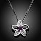 Silver Plated Brass Cubic Zirconia Flower Pendant Necklaces NJEW-BB03570-B-2