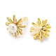 Brass Flower Stud Earrings with Natural Pearl EJEW-Z020-09G-2
