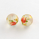 Flower Picture Frosted Transparent Glass Round Beads GFB-R004-14mm-H19-1