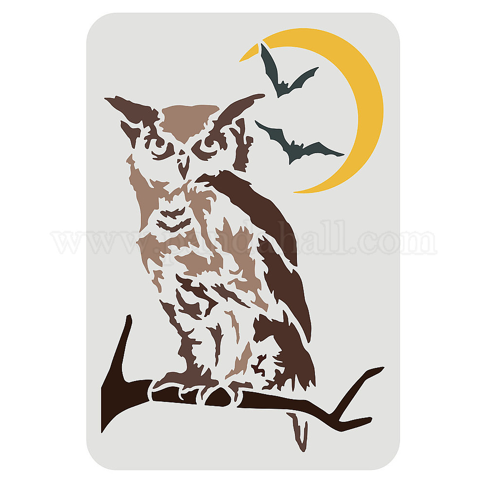 Shop FINGERINSPIRE Night Owl Stencil 29.7x21cm Animal Reusable Painting
