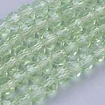 Chapelets de perles en verre, facetté (32 facettes), ronde, vert pale, 4mm, Trou: 1mm, Environ 98 pcs/chapelet, 13.7 pouce