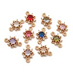 Dijes de conector de estrella de circonita cúbica de latón, sin níquel, real 18k chapado en oro, color mezclado, 13x8.5x3.5mm, agujero: 1 mm