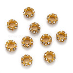 Aleación Diamante de imitación abalorios europeas, Abalorios de grande agujero, color metal dorado, cristal, 11x6mm, agujero: 5 mm