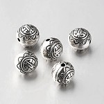 Perles rondes en alliage de style tibétain, argent antique, 10mm, Trou: 1mm