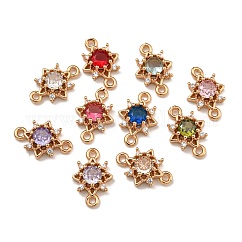 Dijes de conector de estrella de circonita cúbica de latón, sin níquel, real 18k chapado en oro, color mezclado, 13x8.5x3.5mm, agujero: 1 mm