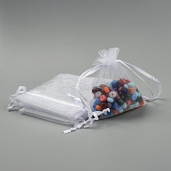 Sacs-cadeaux en organza avec cordon de serrage, fête de mariage cadeaux de noël sacs-cadeaux, pochettes en organza pour pot-pourri, blanc, 10x8 cm