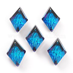 エンボスガラスラインストーンペンダント  菱形  多面カット  バミューダブルー  19x12x6mm  穴：1.5mm