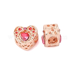 Acumular abalorios europeos de rhinestone de aleación de enchapado, Sin cadmio y níque y plomo, Abalorios de grande agujero, corazón, oro rosa, 11x12x10mm, agujero: 5 mm