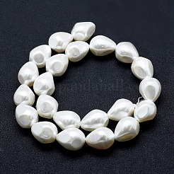 電気メッキシェルパールビーズ連売り  多面カット  ティアドロップ  ホワイト  18x13~14mm  穴：1mm  約22個/連  15.7インチ（40cm）&nbsp;BSHE-G006-10C