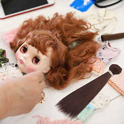 Peluca de pelo de muñeca de peinado largo y recto de plástico&nbsp;LS-DIY-WH0588-49B