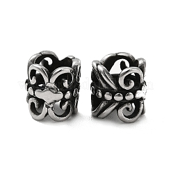 304ステンレススチールヨーロピアンビーズ  大穴ビーズ  花を持つ列  アンティークシルバー  7x7mm  穴：4.3mm&nbsp;STAS-B035-08AS