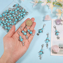 32 шт. 8 стиля синтетических бирюзовых бусин и подвески из сплава в виде морских животных HJEW-CA00068