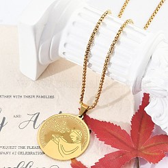 201 Edelstahl flach rund mit Jungen-Anhänger Box Kette Halsketten für Frauen Männer&nbsp;LS-NJEW-R013-05G