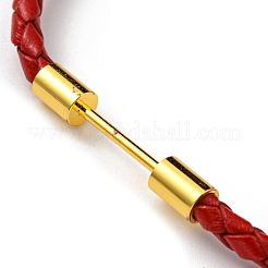 Bracciale a maglie con barra a colonna in ottone con cordini in cuoio&nbsp;BJEW-G675-05G-01