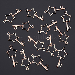 合金空枠ペンダント  UVレジンDIY用  エポキシ樹脂  プレスジュエリー  スターキー  ローズゴールド  40x19.5x3mm  穴：2.5mm  20個/箱&nbsp;PALLOY-PH0013-54RG