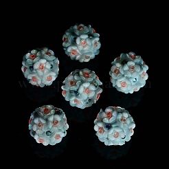 Бусины-цветы из светящейся полимерной глины со стразами RESI-C048-01B