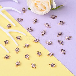 透明ガラスリンクコネクター  真鍮パーツ  多面カット  花  ライトゴールド  紫色のメディア  12.5x8x4mm  穴：1.4mm&nbsp;X-GLAA-T007-19B