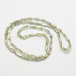 多面カットレインボーメッキティアドロップ電気メッキガラスビーズ連売り  黄緑  10x4mm  穴：1mm  約60個/連  23.6インチ&nbsp;EGLA-F104-01A