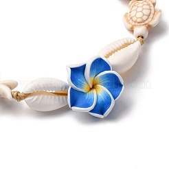 Плетеные браслеты из натуральных смешанных бусин из ракушек каури и синтетических бирюзовых бусин BJEW-TA00641