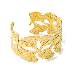 Ионное покрытие(ip) гинкго 304 нержавеющая сталь браслеты манжеты для женщин BJEW-B104-15G