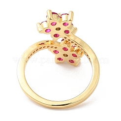 Кубический цирконий цветок открытые манжеты кольца RJEW-L106-009G-01