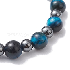 Круглые эластичные браслеты из натуральных бусин тигрового глаза и немагнитного синтетического гематита для женщин&nbsp;BJEW-JB12764