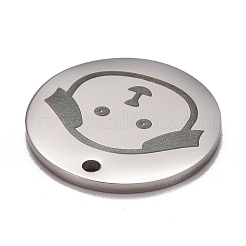 変色しないステンレスペンダント  手動研磨  犬と一緒にフラットラウンド  ステンレス鋼色  20x1.4mm  穴：1.6mm&nbsp;STAS-G252-22P