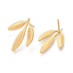 Ионное покрытие (ip) 304 нержавеющая сталь серьги-гвоздики в форме листа для женщин&nbsp;EJEW-F300-11G