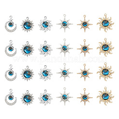 24pcs6スタイルアロイラインストーンペンダント  星/太陽/月のチャーム  混合図形  21.5~24x17~22x4~5.5mm  穴：1.6~2.3mm  4個/スタイル&nbsp;FIND-TA0010-82