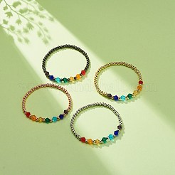 4 個 4 色ガラス双円錐 & 真鍮ラウンド ビーズ ストレッチ ブレスレット セット女性  ミックスカラー  内径：2インチ（5.2cm）  1pc /カラー&nbsp;BJEW-JB08712