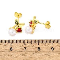 Серьги-гвоздики из вишневой латуни с микропаве из кубических цирконий EJEW-H158-08A-G