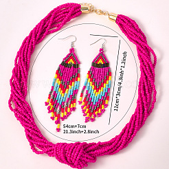 Многослойные ожерелья из стеклянных бус и серьги-подвески с треугольными кисточками в стиле бохо FS-WG1D6AA-01