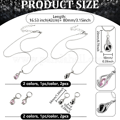 Комплект украшений из 2 цветного латунного кулона-слезинки и кубического циркония и серег-колец для женщин SJEW-HY0001-20