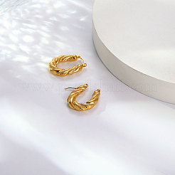 304ステンレススチールフープピアス  ツイストロープ形状  ゴールドカラー  26x20mm&nbsp;IQ5375-1