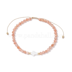 Geflochtene Perlenarmbänder aus natürlichem Sonnenstein für Frauen&nbsp;BJEW-JB12211-01