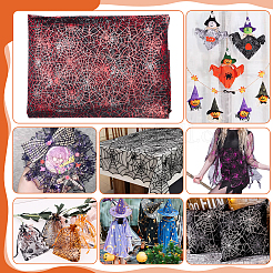 Ткань из полиэстеровой марли с пауком и паутиной на Хэллоуин AJEW-WH0314-677C