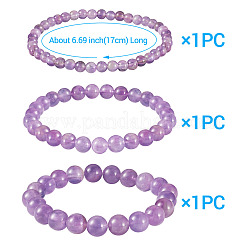 3 Stück Stretch-Armbänder aus natürlichen Amethystperlen für Damen&nbsp;BJEW-TAC0033