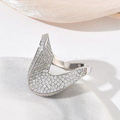 Offene Manschettenringe aus Messing mit Mikropavé-Fassung und klaren Zirkonia für Damen&nbsp;RJEW-L343-15P