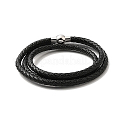Кожаный плетеный браслет из трех петель с застежкой из нержавеющей стали 304 для мужчин и женщин BJEW-C021-18-P