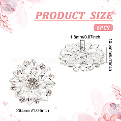 真鍮ラインストーンシャンクボタン6個  1穴  花  クリスタル  26.5x10.5mm  穴：1.8mm&nbsp;FIND-FG0001-96A